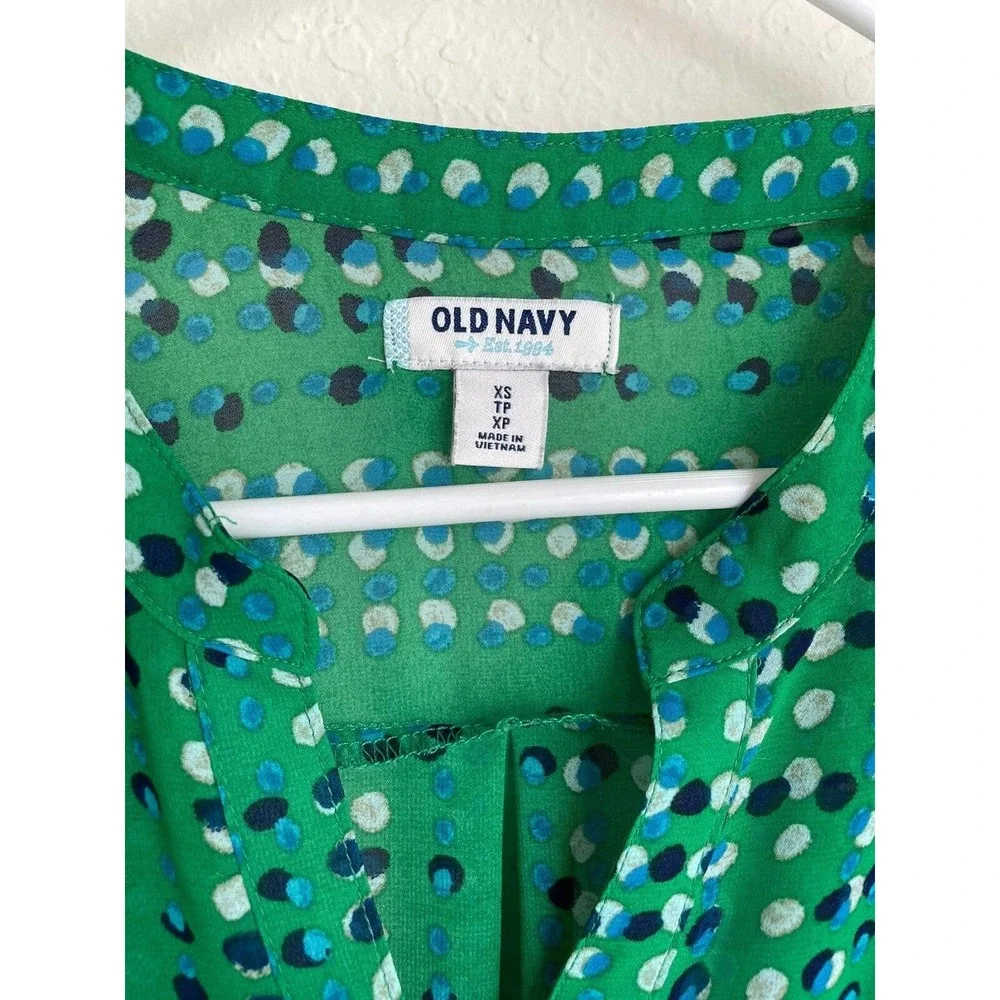 Old Navy Green Blouse Navy Blue WhitePolka Dot 3/4 Sleeve - Picture 6 of 6